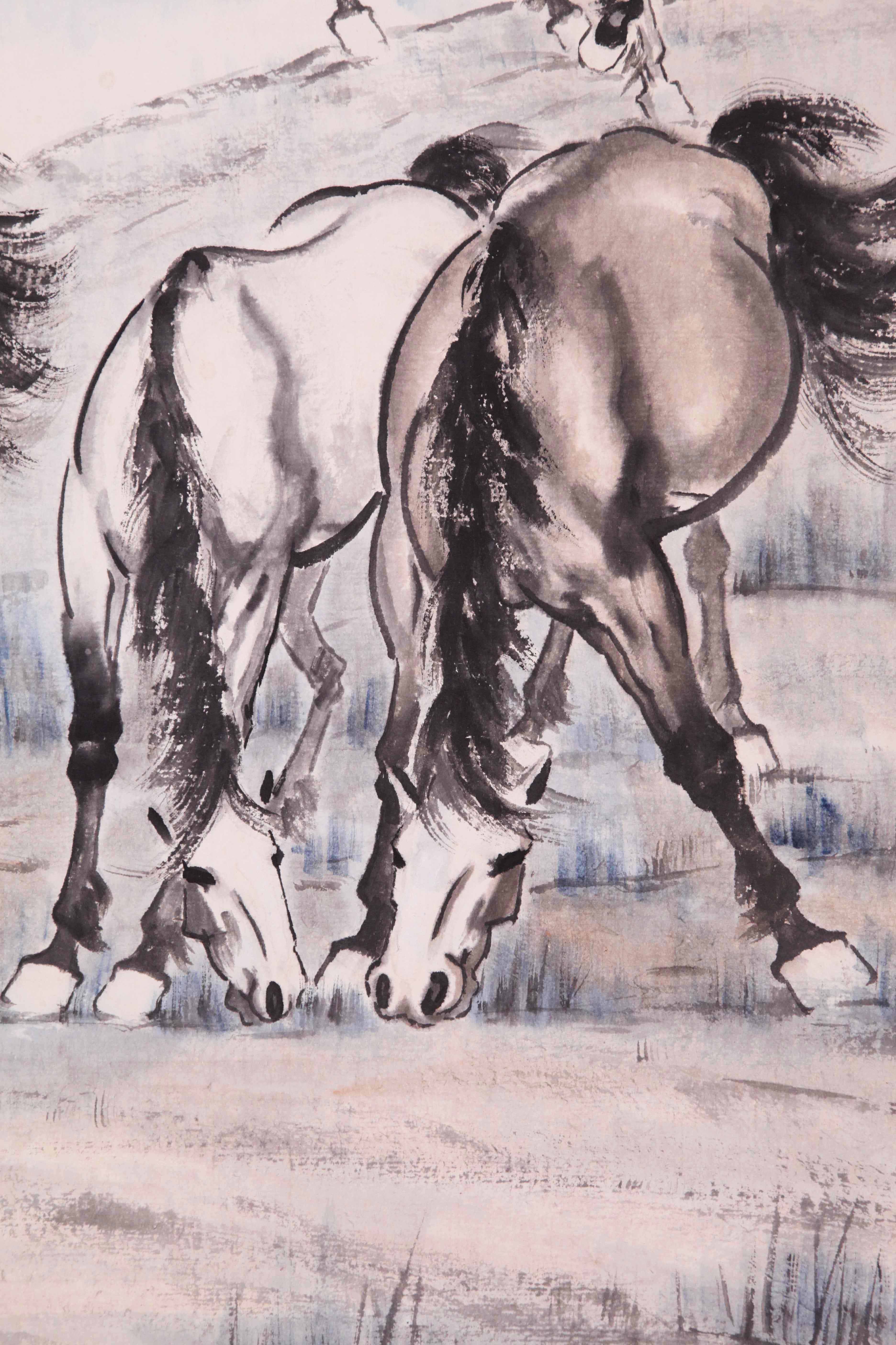 徐悲鸿款(附出版:isbn978-7-5310-6993-5)《饮马图》