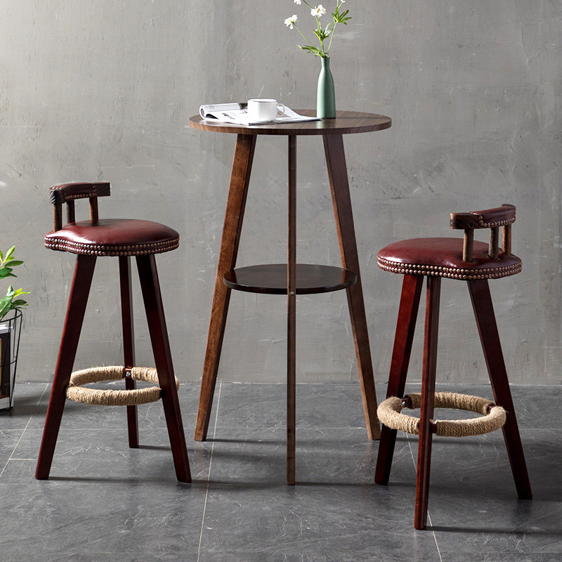 实木酒吧台小圆桌子家用休闲简约小吧台桌椅组合北欧高脚凳子