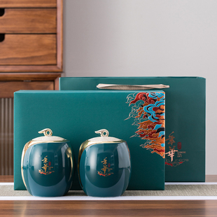 高档茶叶罐包装绿茶安吉白茶陶瓷罐礼盒碎银子红色包装盒空盒定制