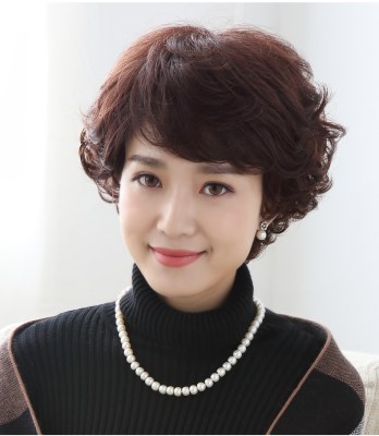 假发妈妈款短卷发时尚女士假e发短发蓬松自然真人发丝中老年假发