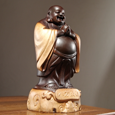 木雕笑弥勒佛木质把玩手把件手工艺礼品汽车摆件一团和气收藏花梨木雕