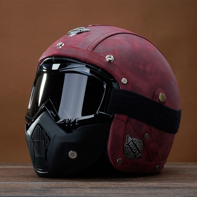 哈雷摩托车头盔复古太子机车半盔皮盔男女踏板车电动车j安全帽四