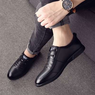 春秋天穿的男人皮鞋真皮带绒加毛爸爸鞋a有系鞋带30中年单鞋40岁