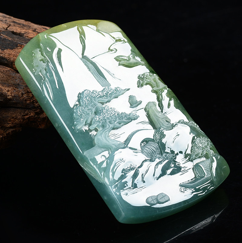 杨树明大师工作室作品天然缅甸a货翡翠淡泊吊坠50.21g