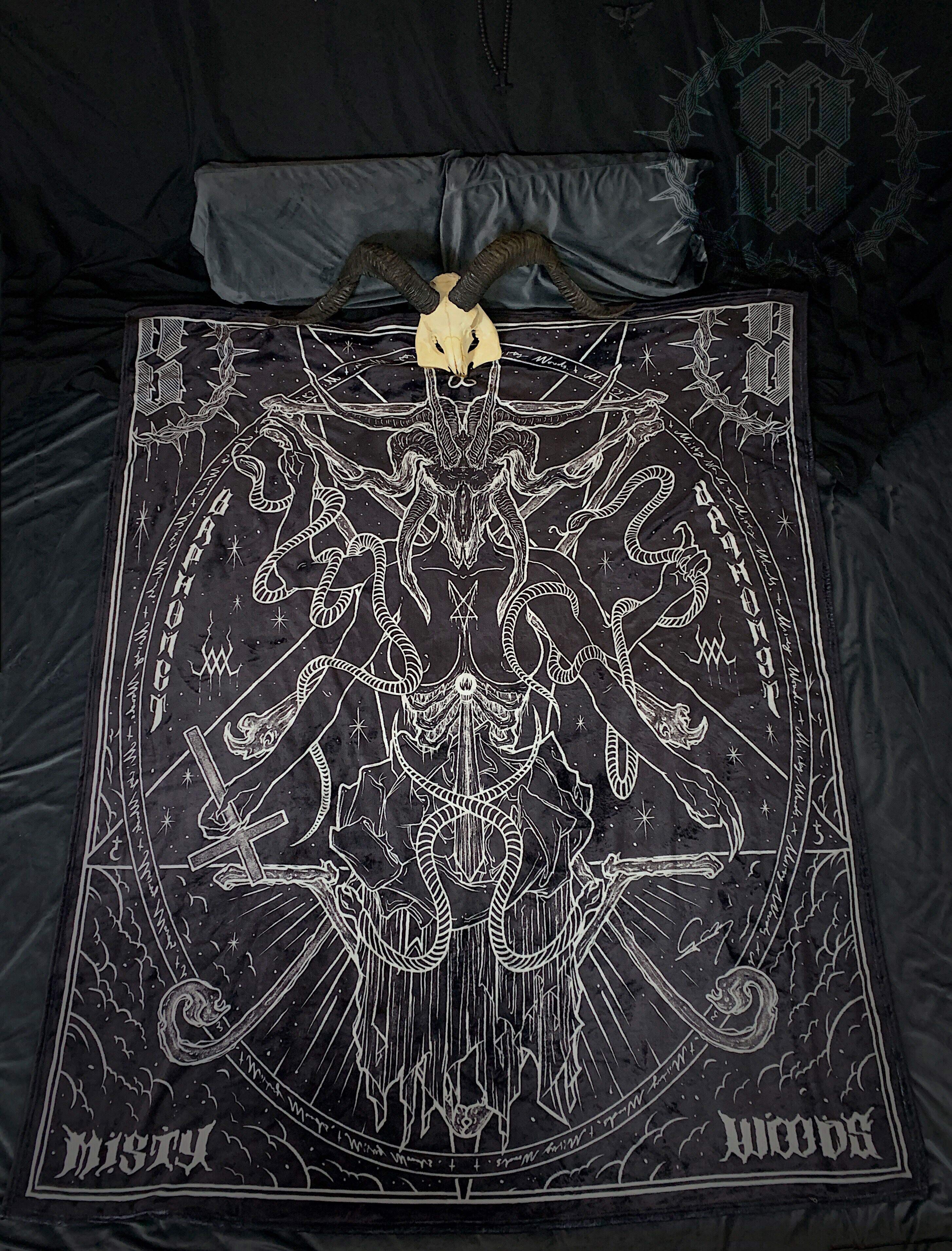 mw原创设计 baphomet巴弗灭法兰绒毛毯 撒旦崇拜 黑金属印花绒毯