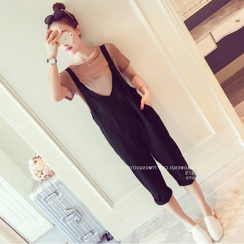 夏季孕妇装背带裤两件套洋气减龄胖MM遮肚子显瘦大码女装