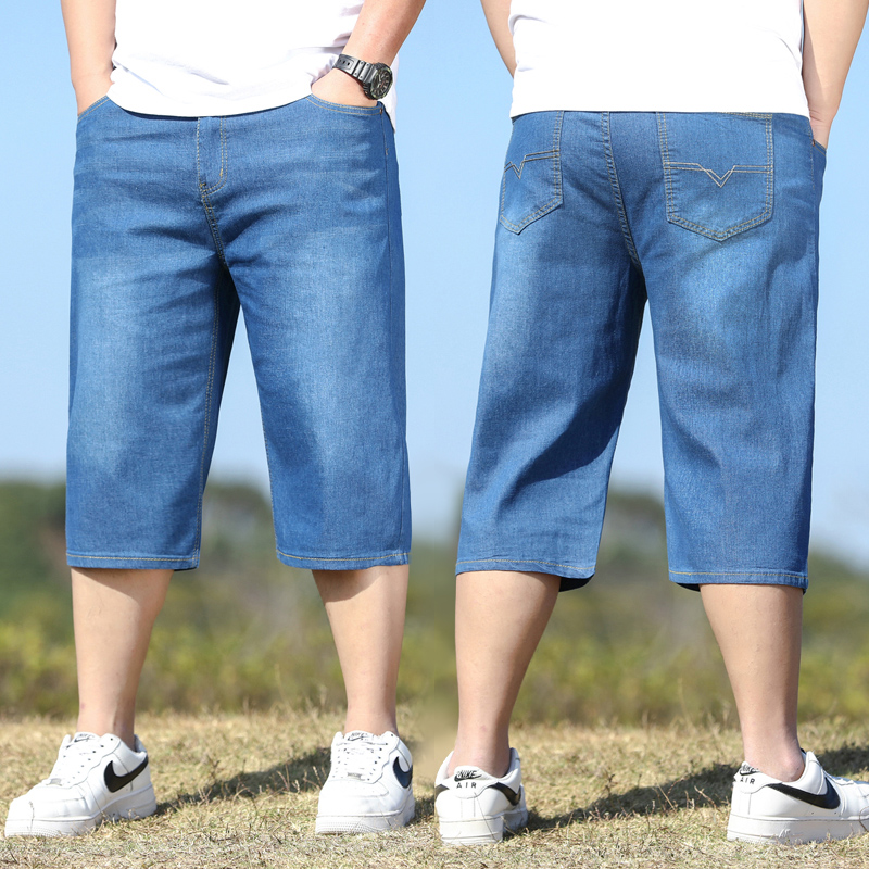 夏季薄款牛仔短裤男宽松直筒七分中裤