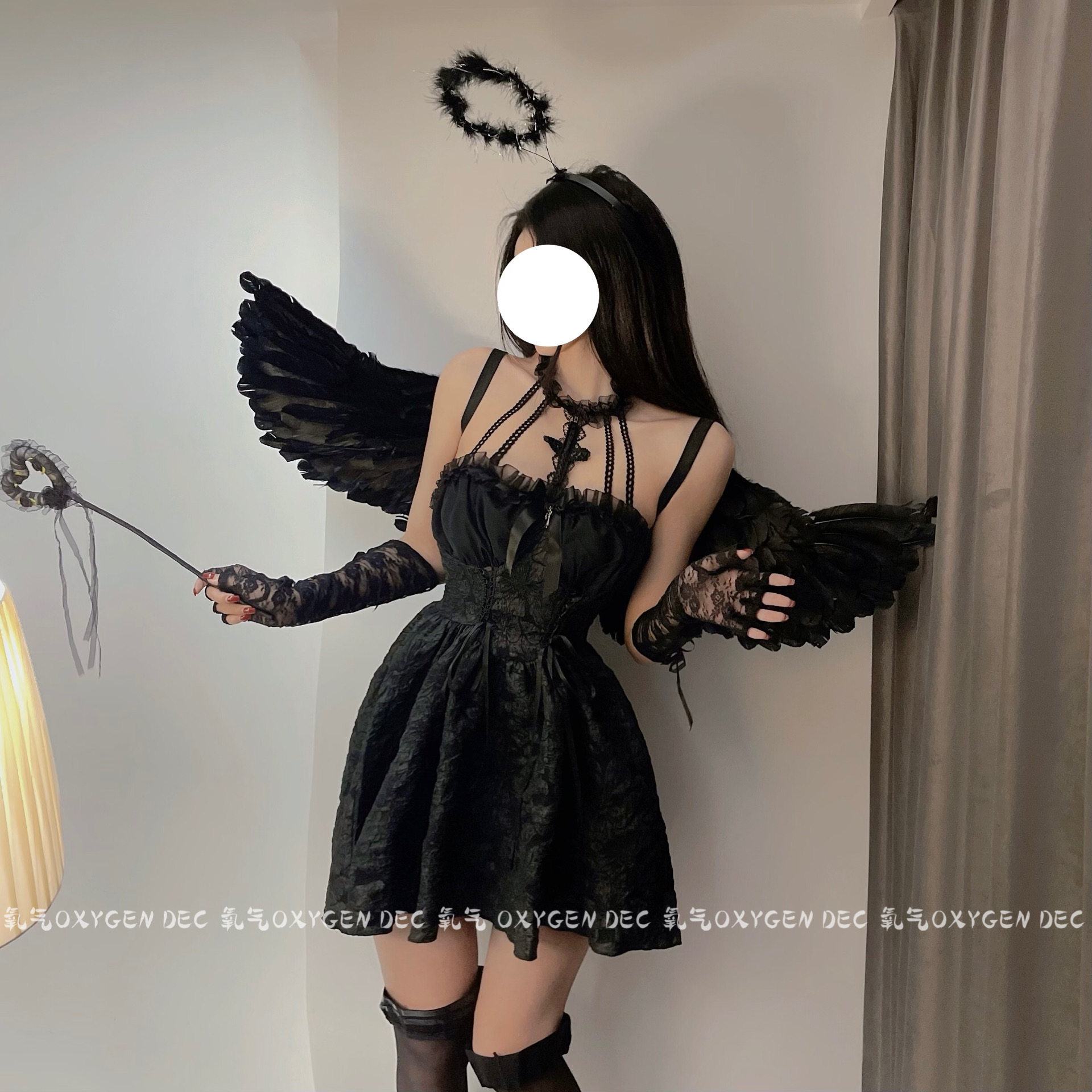 dec禁忌天使万圣节性感挂脖蕾丝连衣裙暗黑束腰蓬蓬裙cos制服