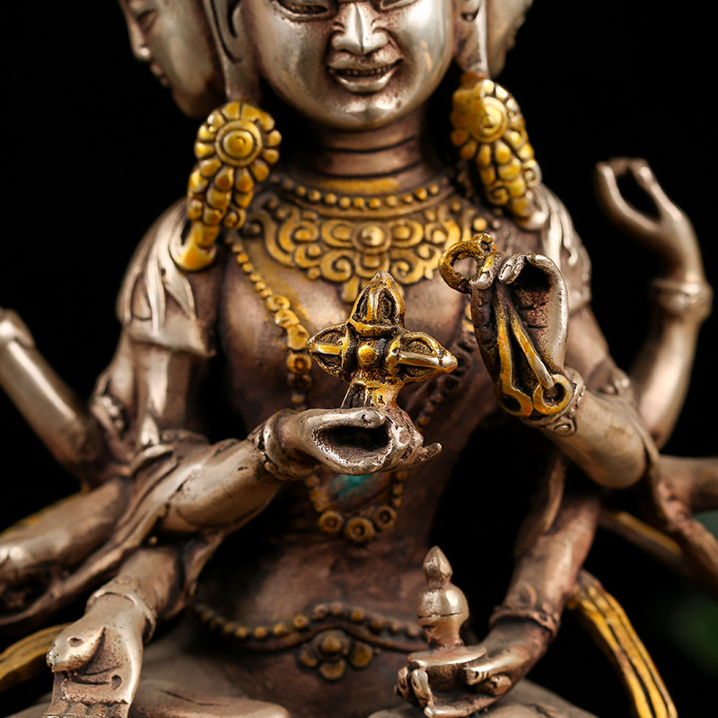 义拍铜胎鎏金三头八臂佛 上海寿安寺 寺院加持 1370g