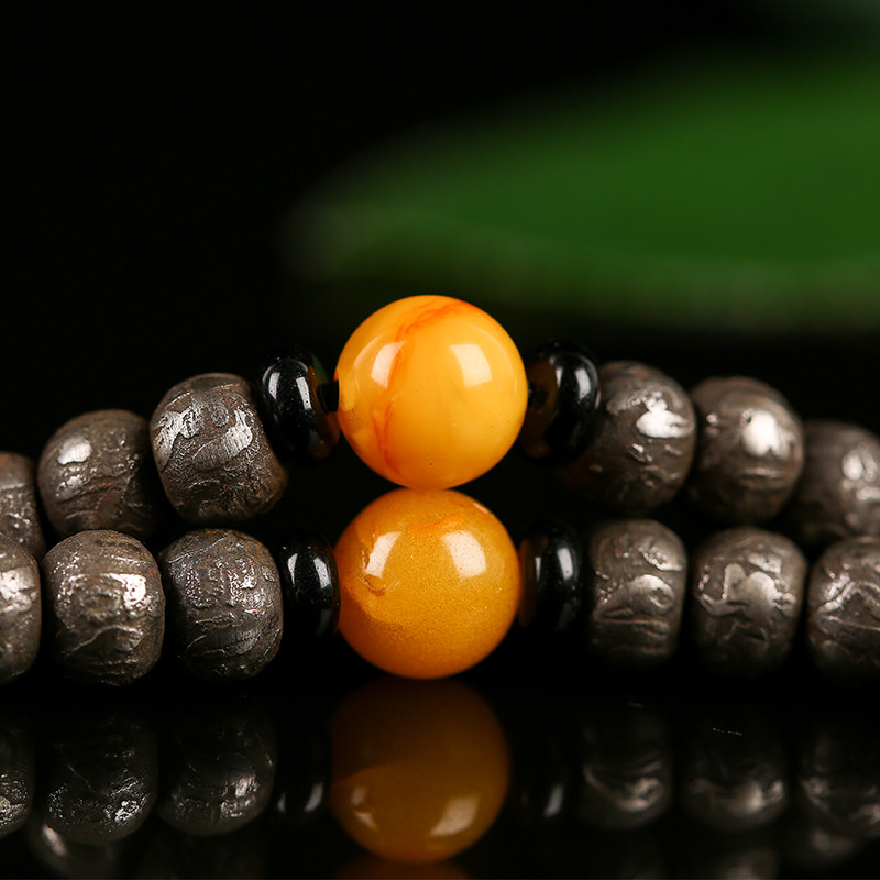 义拍天铁佛珠配蜜蜡 上海寿安寺 寺院加持 183.84g