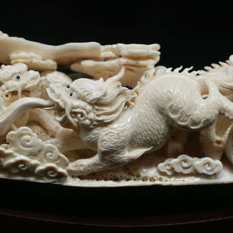 义拍麒麟整根精雕猛犸象牙摆件 上海寿安寺 寺院加持 1500g