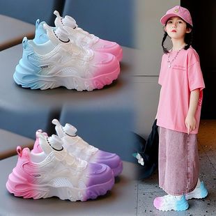 韩版女童鞋夏季2024新款儿童鞋子运动鞋女孩老爹鞋网面透气网鞋春