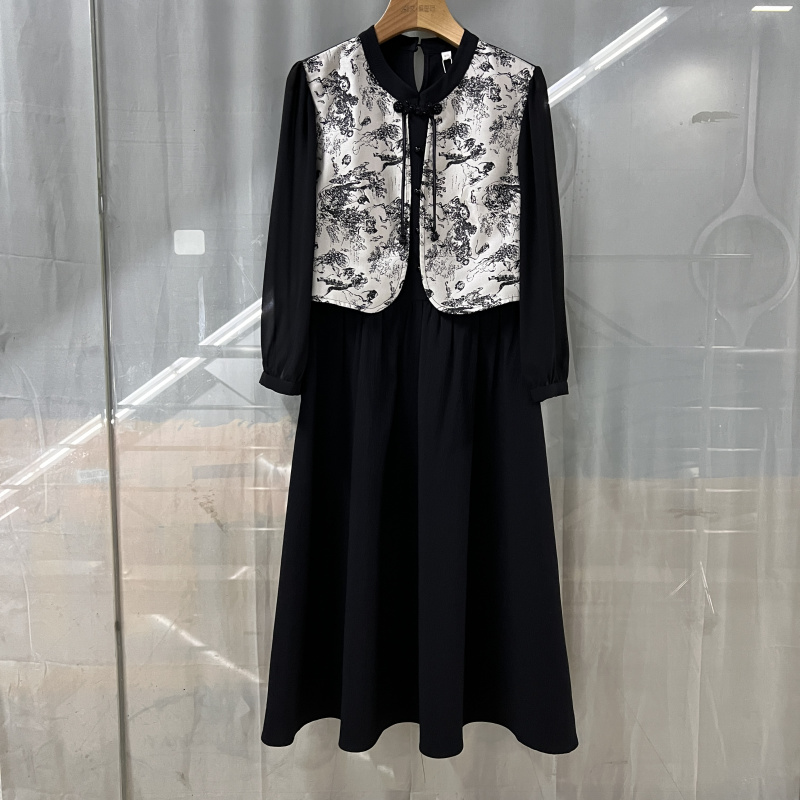 嘉雪莱HRSX3659商场专卖2024春时尚品质女装国风假两件显瘦连衣裙