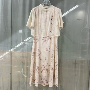 艾AN52-L029商场专卖2024夏时尚品质女装新中式国风印花连衣裙子