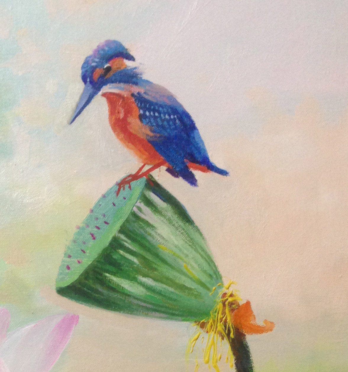 著名油画家王仲山《翠鸟蜻蜓》