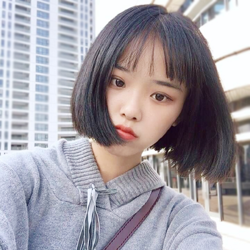圆脸 甜美可爱_假发女短发圆脸bobo头蓬松修脸空气齐刘海波波学生短