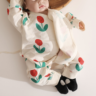 婴姿婴儿夏季连体衣薄款新生儿衣服长袖纯棉居家睡衣宝宝空调爬服