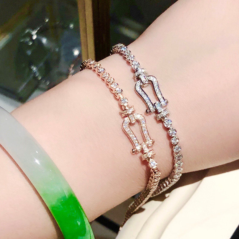 s925纯银轻奢满钻马蹄手链女小众