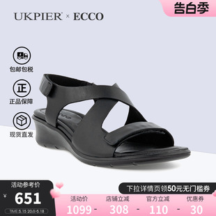 Ecco爱步女鞋2024夏季新款休闲时装鞋 魔术贴坡跟凉鞋216643直邮