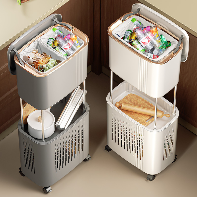 厨房垃圾桶高款带盖大容量双层干湿分离家用大号厨余分类置物架