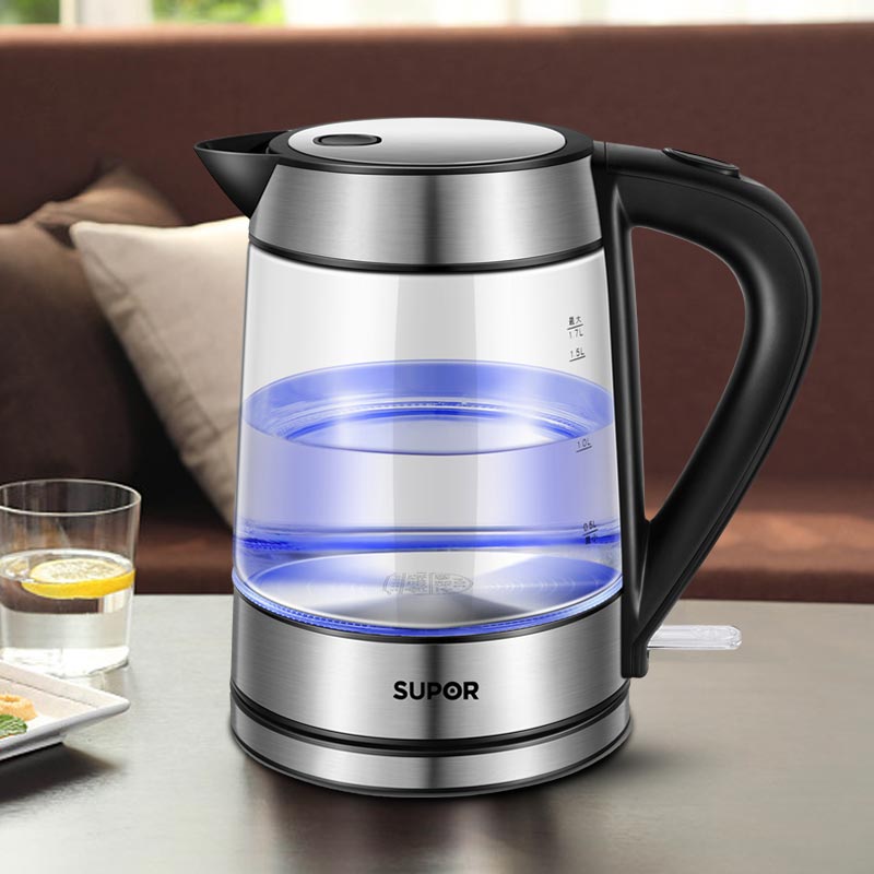 苏泊尔电热水壶烧水壶家用全自动断电玻璃开水瓶1.7l透明电茶壶器