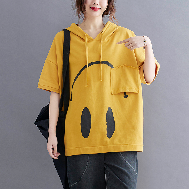 连帽卫衣t恤女夏宽松显瘦短袖上衣