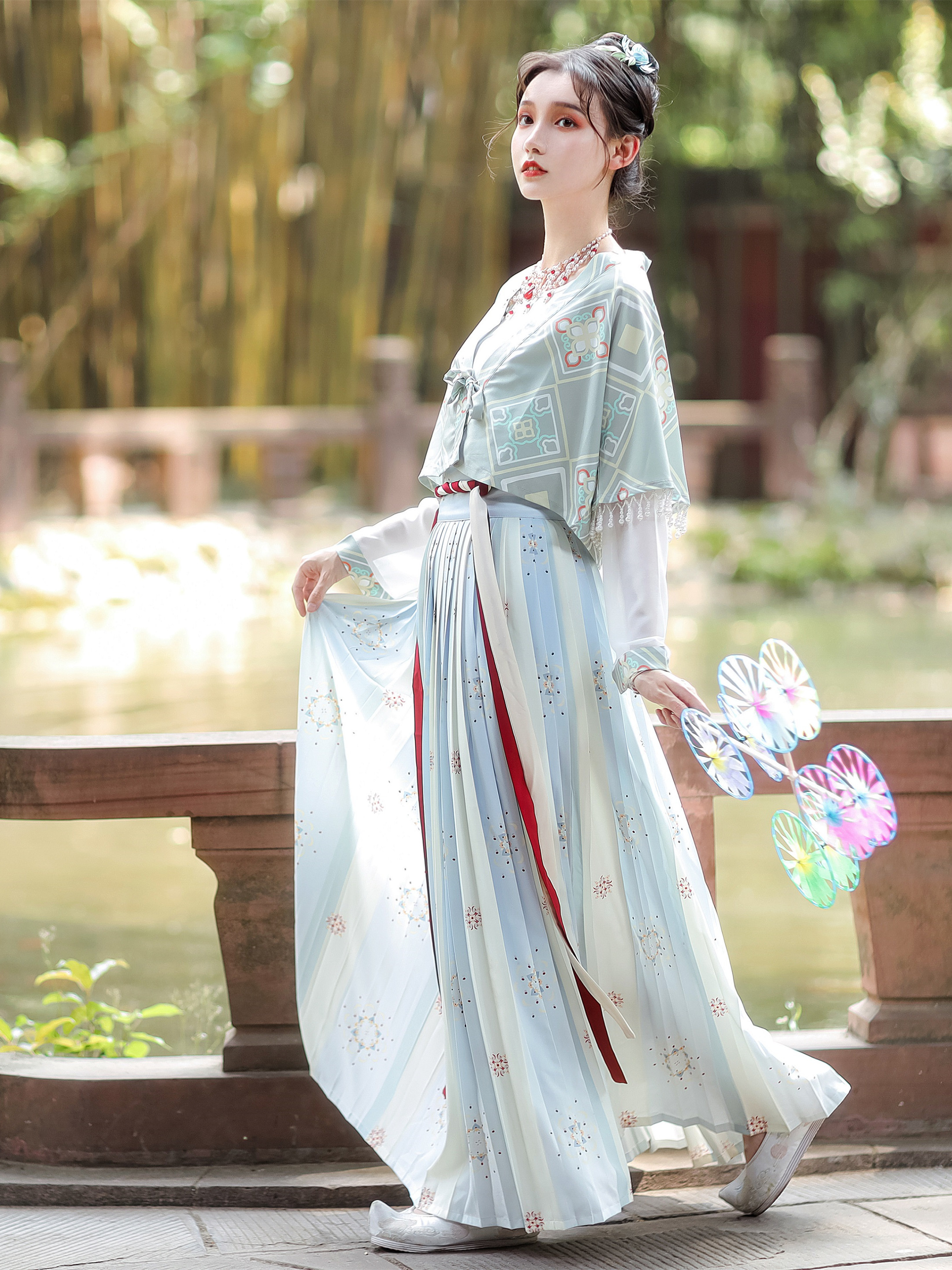 芙蓉轩原创女印花唐褙子圆领衫褶裙正品改良唐制汉服夏季日常白菜