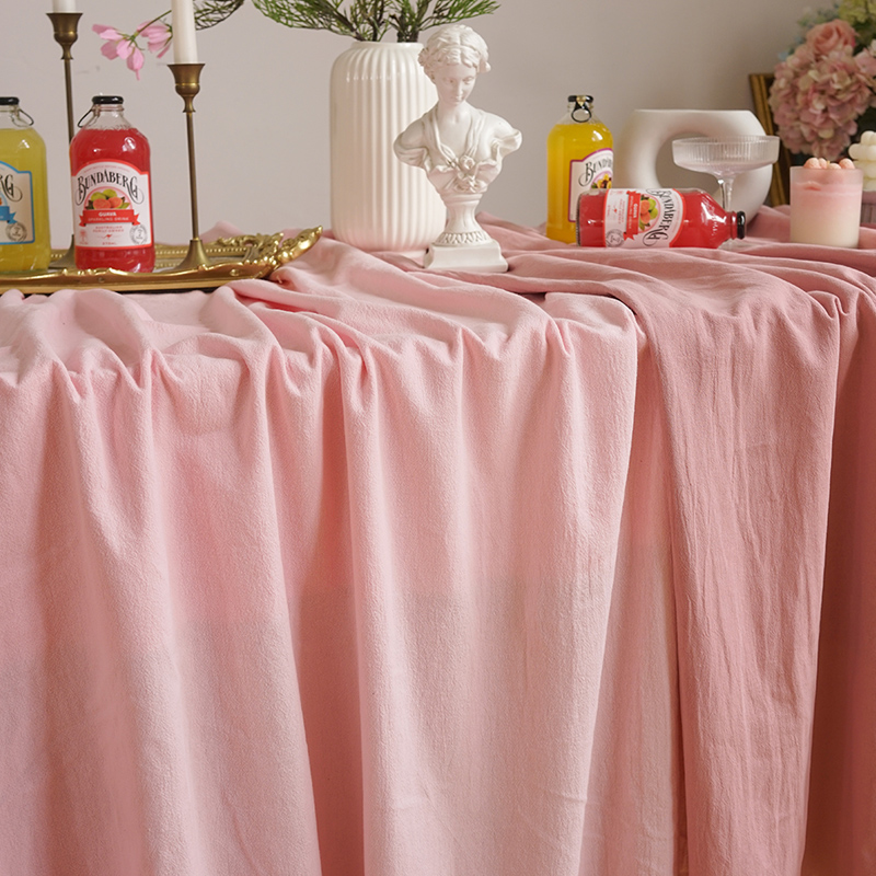 纯粉色桌布复古棉麻新年结婚礼背景布幔订婚生日摆置茶歇甜品台布