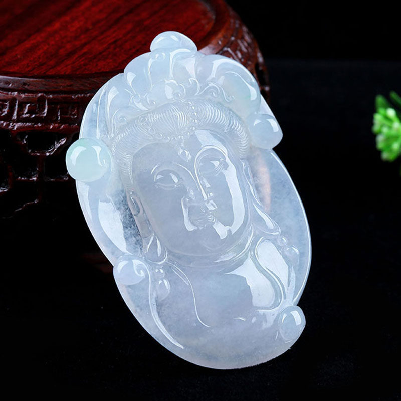 冰糯种翡翠观音头吊坠 43.92克