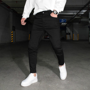 新款黑色光版修身小脚牛仔裤男夏季青年简约百搭弹力九分铅笔裤子
