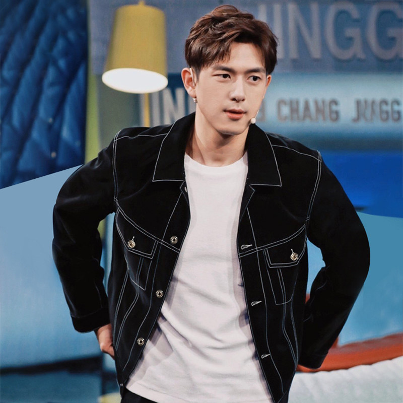 鸟家衣社秋季新款黑色牛仔外套男潮牌夹克李现同款工装牛仔衣情侣