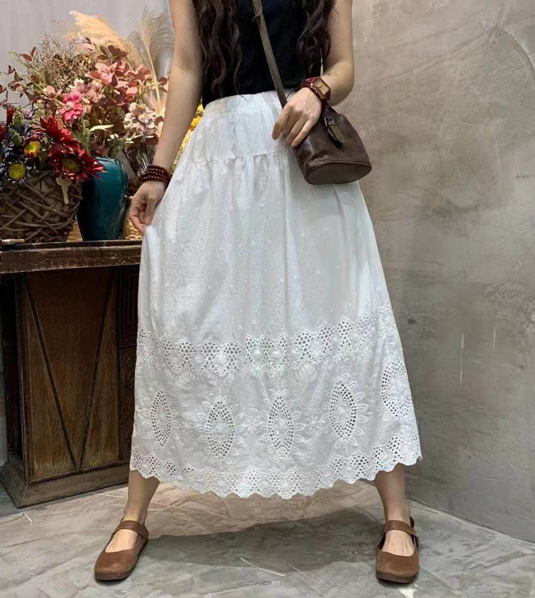 棉麻半身裙文艺显瘦收腰复古休闲气质民族风半裙2022夏季女式a字
