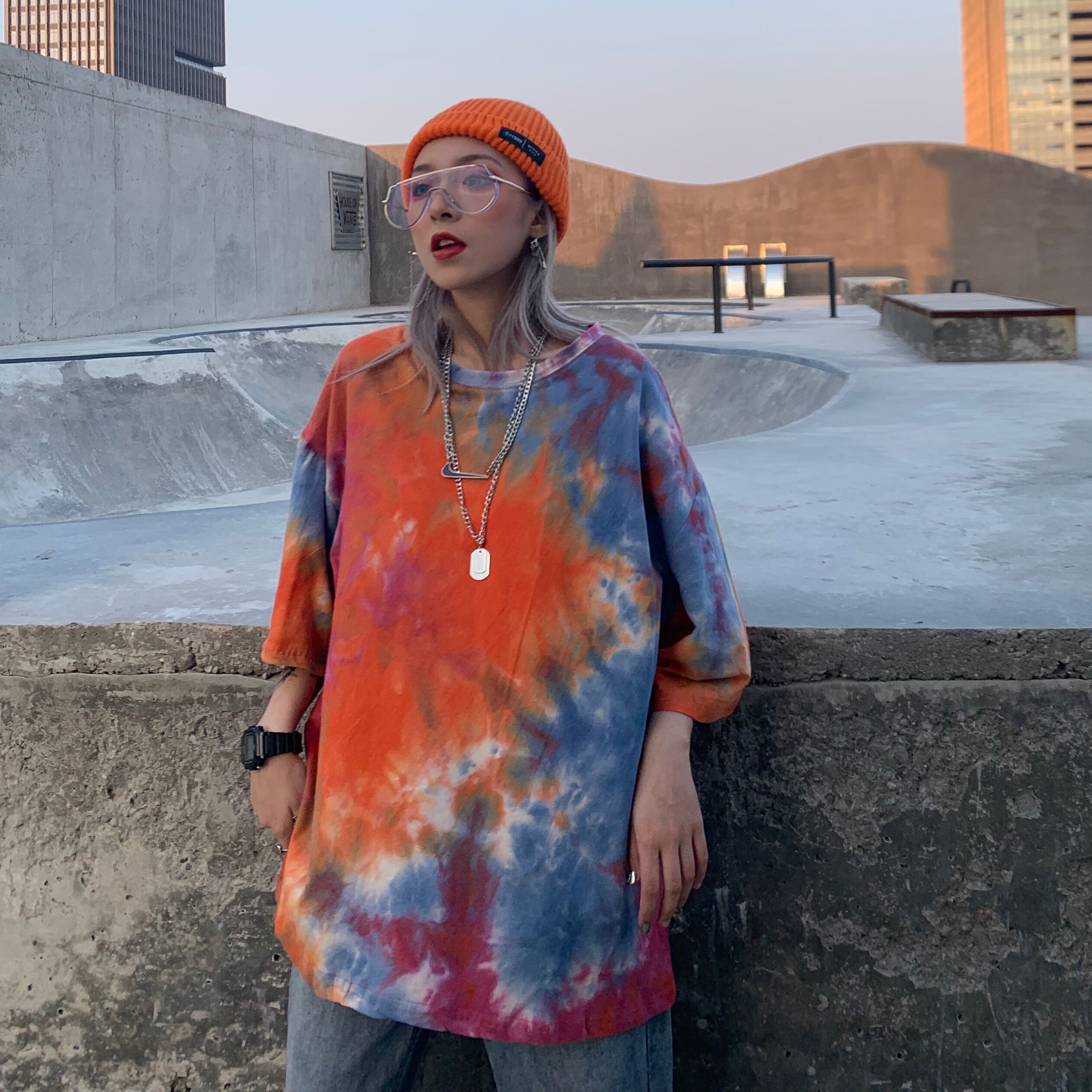 控价不低于32实拍实价~原宿港风满身扎染幻彩纯棉宽松短袖t恤学生