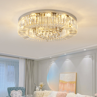 新款现代水晶圆形吸顶灯具客厅简约书房卧室时尚家用节能LED灯饰