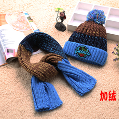儿童毛线帽子冬天3-12岁帽子围巾二件套保暖加绒男孩女孩护耳帽潮
