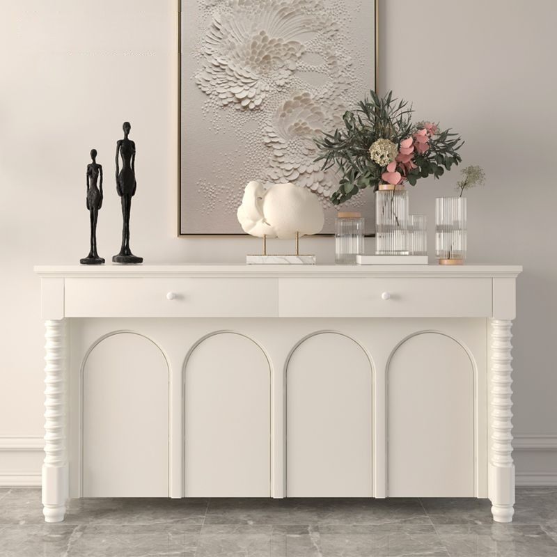 现代流行奶油风白色实木玄关柜门厅拱形门餐边柜罗马柱装饰储物柜