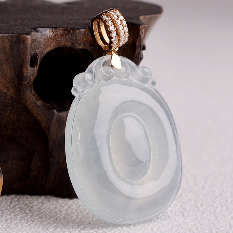 18k金镶嵌钻石冰糯种缅甸翡翠a货福贝挂件11.34克(含扣)