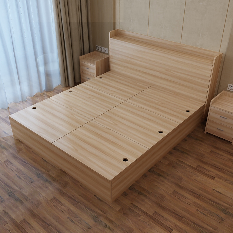 现代简约板式床1.2米1.5米1.8米双人床榻榻米高箱储物床木质主卧