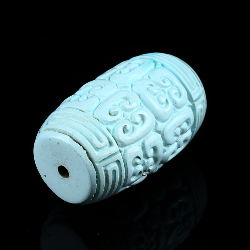 东山寺 12.18克 原矿绿松石雕刻桶珠挂件佛法加持