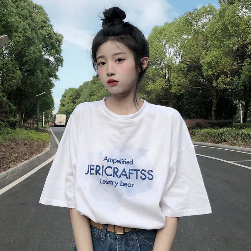 ins超火设计感字母短袖t恤女夏韩版潮网红学生宽松百搭半袖上衣服