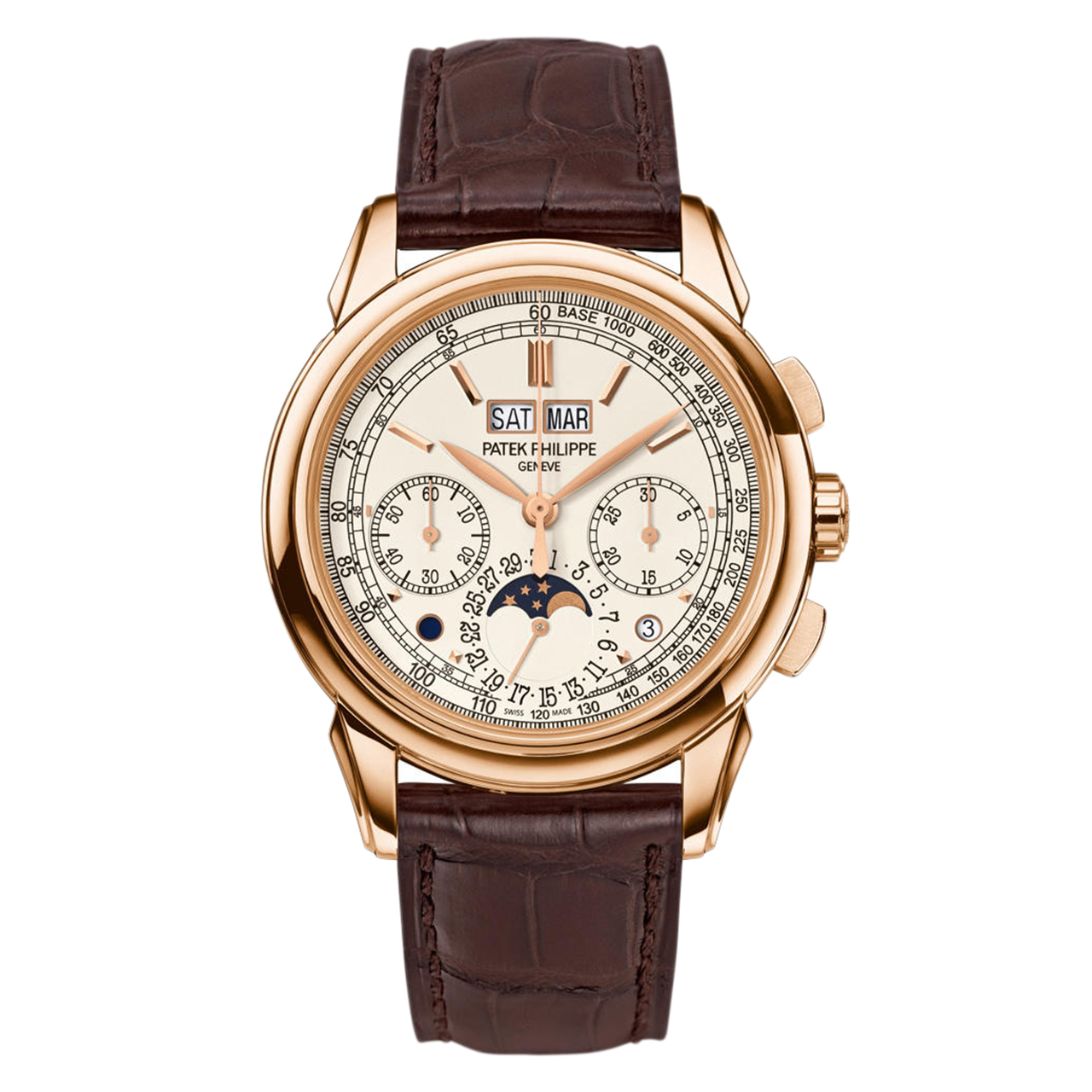 [9.5新]百达翡丽/patek philippe手动机械男表玫瑰金万年历月相