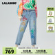 【设计师潮牌】LALABOBO2022冬新款裤子直筒阔腿字母显瘦牛仔裤女