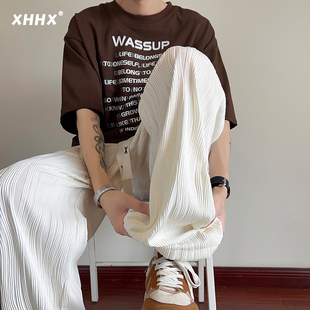 冰丝裤子男夏季薄款白色高级感男裤港风潮流垂坠肌理感宽松休闲裤