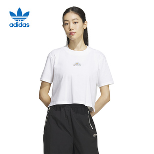 Adidas阿迪达斯三叶草女装夏新款印花运动休闲白色短袖T恤IK8642