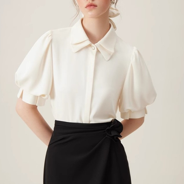 范思蓝恩 法式设计感Polo领通勤衬衫2024女夏新品百搭衬衣