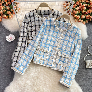 Tweed temperament coat short suit coat female