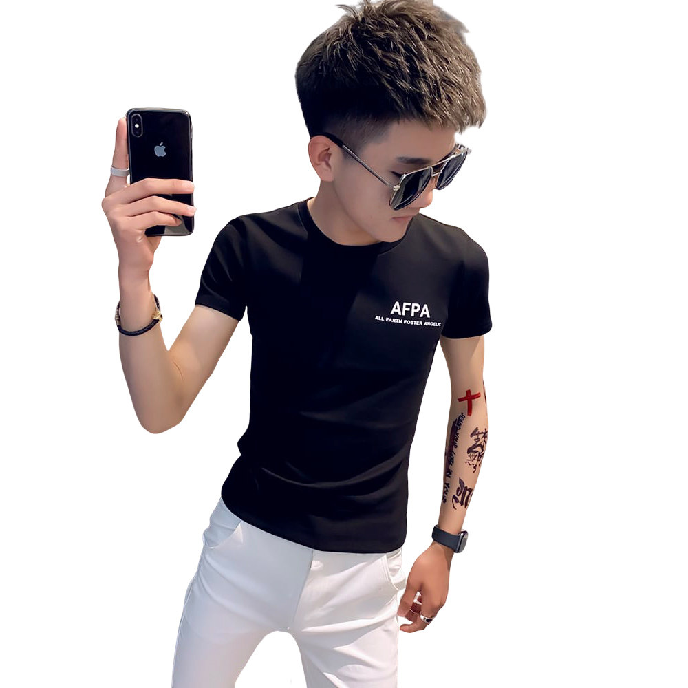 2020夏季新款精神小伙修身短袖t恤衫男 a343-tx119-p38(黑)