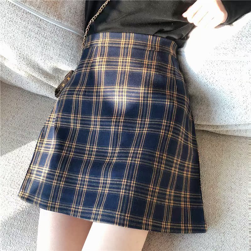 复古格子半身裙女2019韩版百搭chic高腰显瘦A字包臀短裙学生|msdalam kategori Butik wanita / wanita, skirt - dari Buy2taobao.com untuk memberikan perkhidmatan ejen Taobao profesional membeli