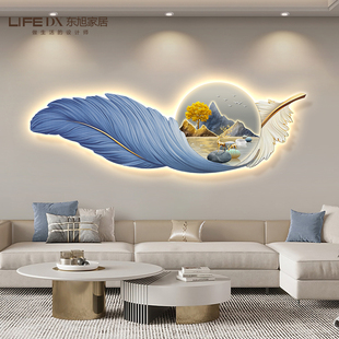 厂新中式羽毛客厅装饰画沙发背景墙壁灯轻奢餐厅挂画高级感卧室壁