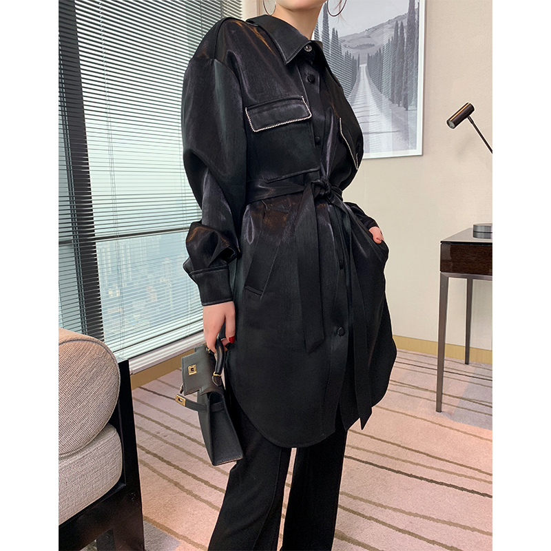 SOULKISS 时装级小众设计感衬衣 高级黑珠光泽 皓石扣 长款衬衫女|msdalam kategori Butik wanita / wanita, shirt - dari Buy2taobao.com untuk memberikan perkhidmatan ejen Taobao profesional membeli